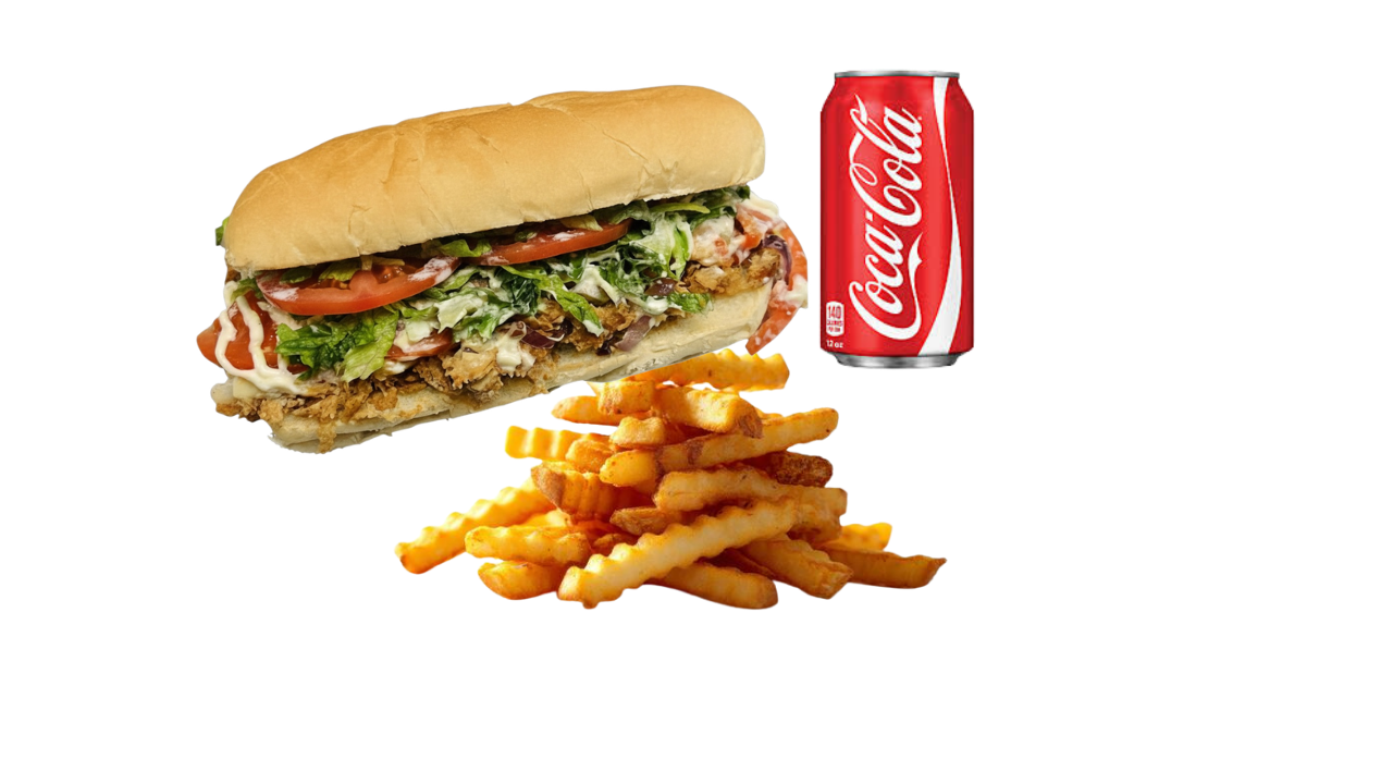 Cheesesteak w/ Fries & Can Soda.
