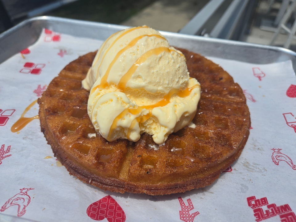 Churro Waffle w/ Vanilla Ice Cream.