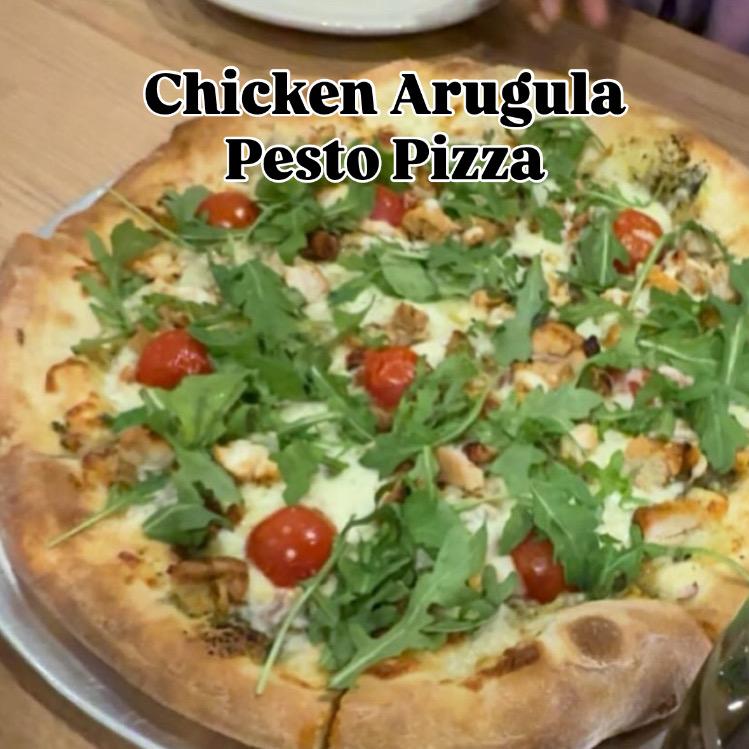 Chicken Arugula Pesto Pizza.