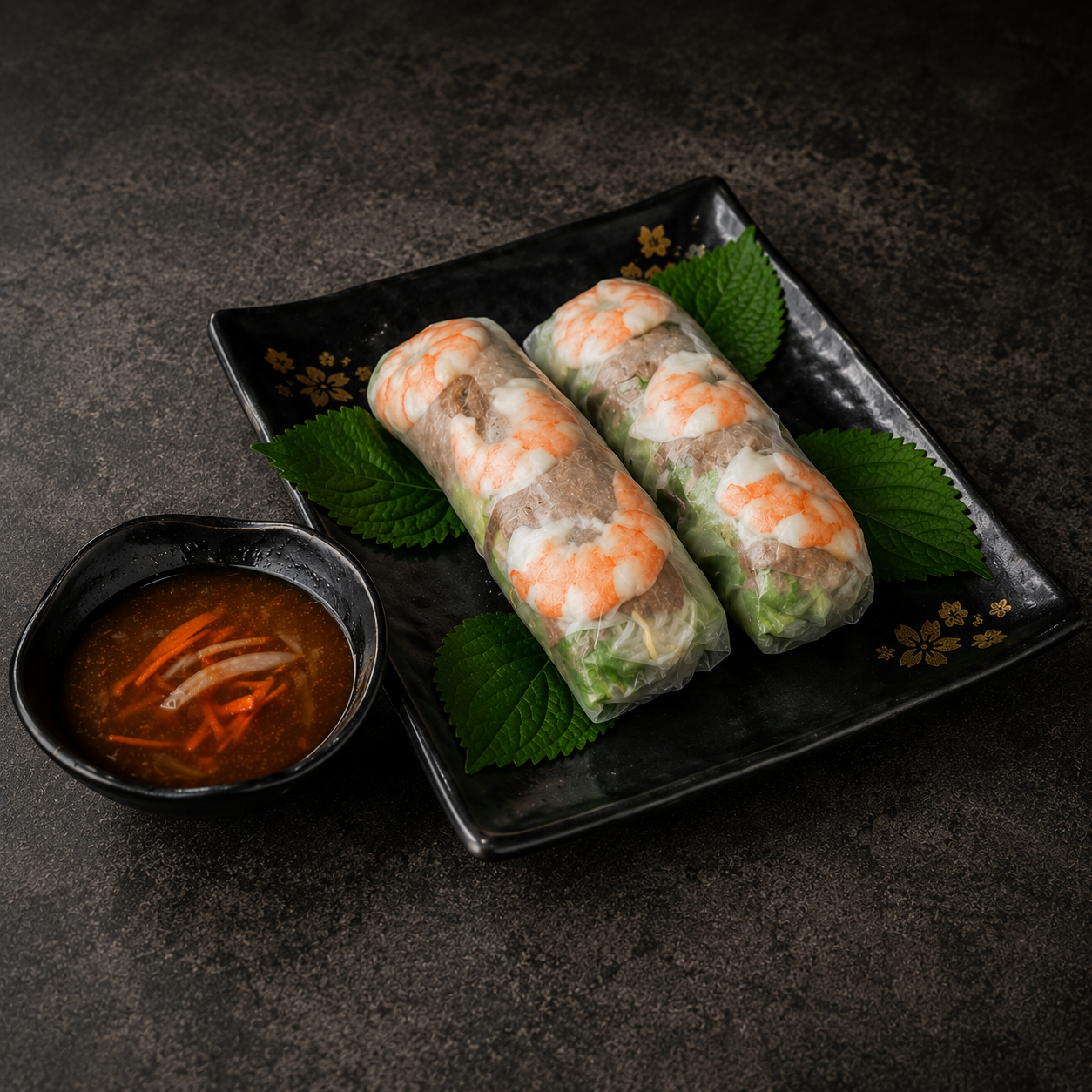[1A] Shrimp and Pork Spring Rolls.