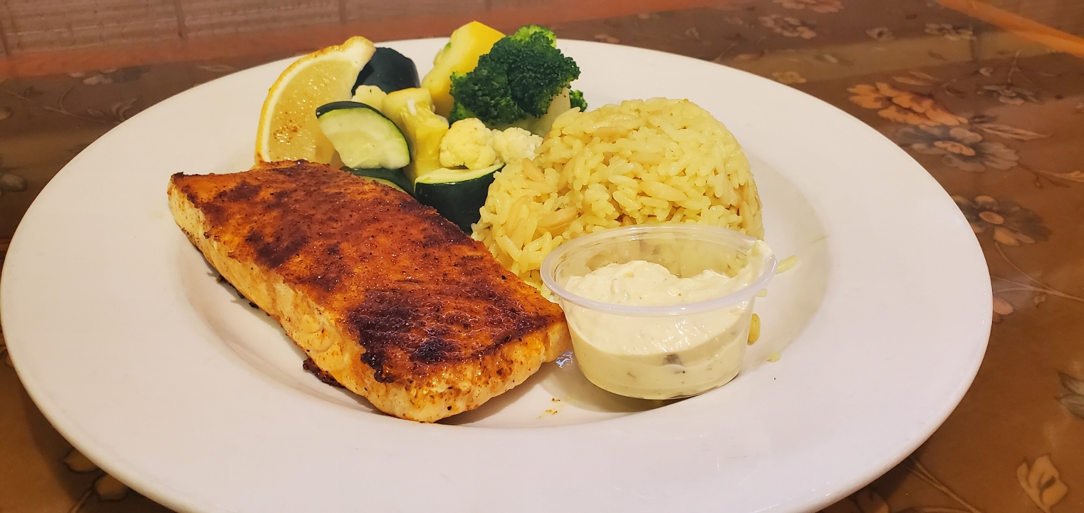 Blackened Salmon Steak.