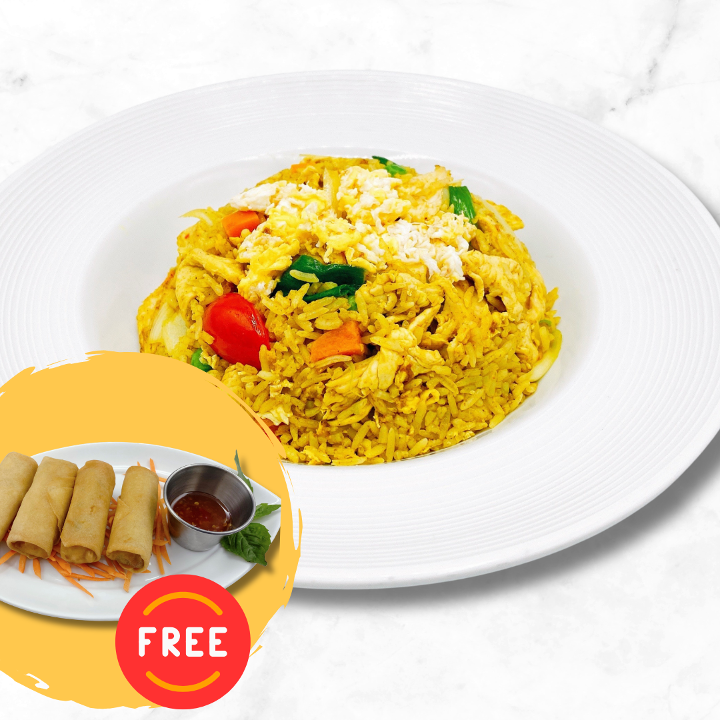 Yellow Curry Fried Rice (with FREE Vegetarian Spring Roll).