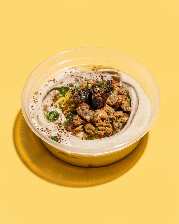 Charred ground beef hummus.