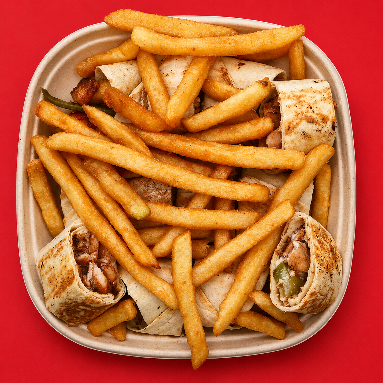 Combo Chicken Shawarma Arabi Wrap With French Fries.