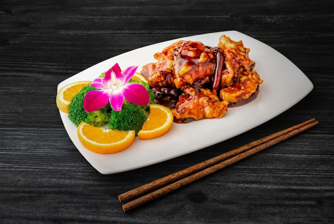 Crispy orange chicken.
