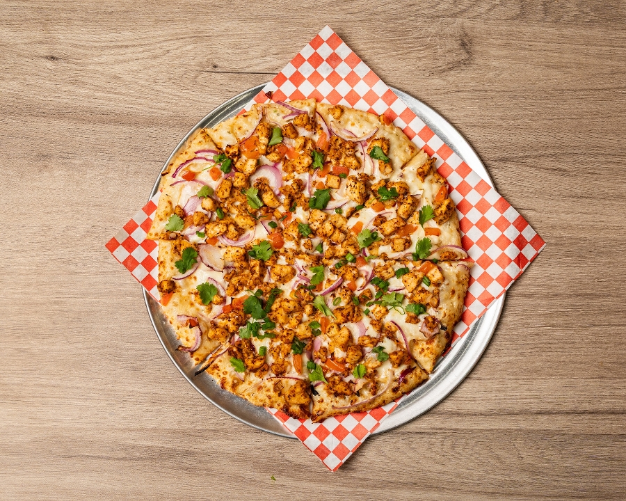 Chicken Tikka Halal Pizza.
