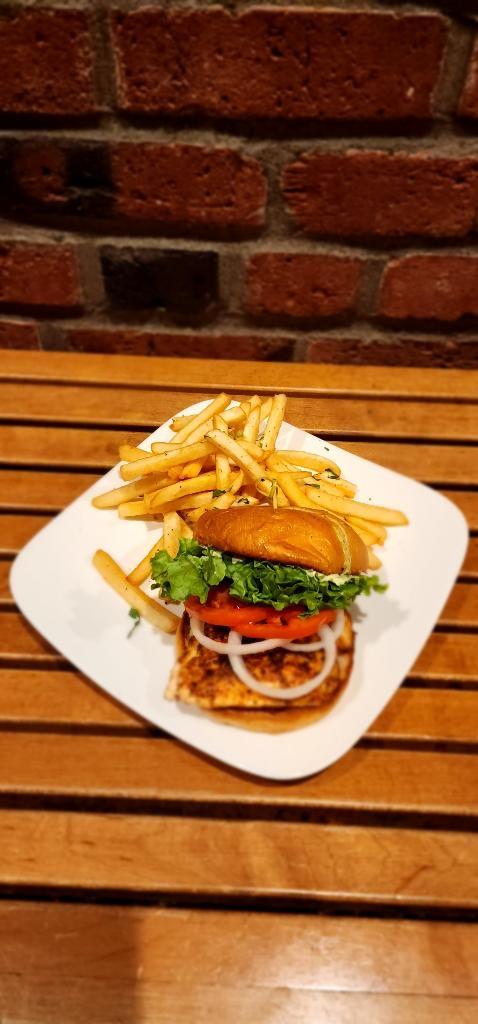 Blackened Salmon Burger.