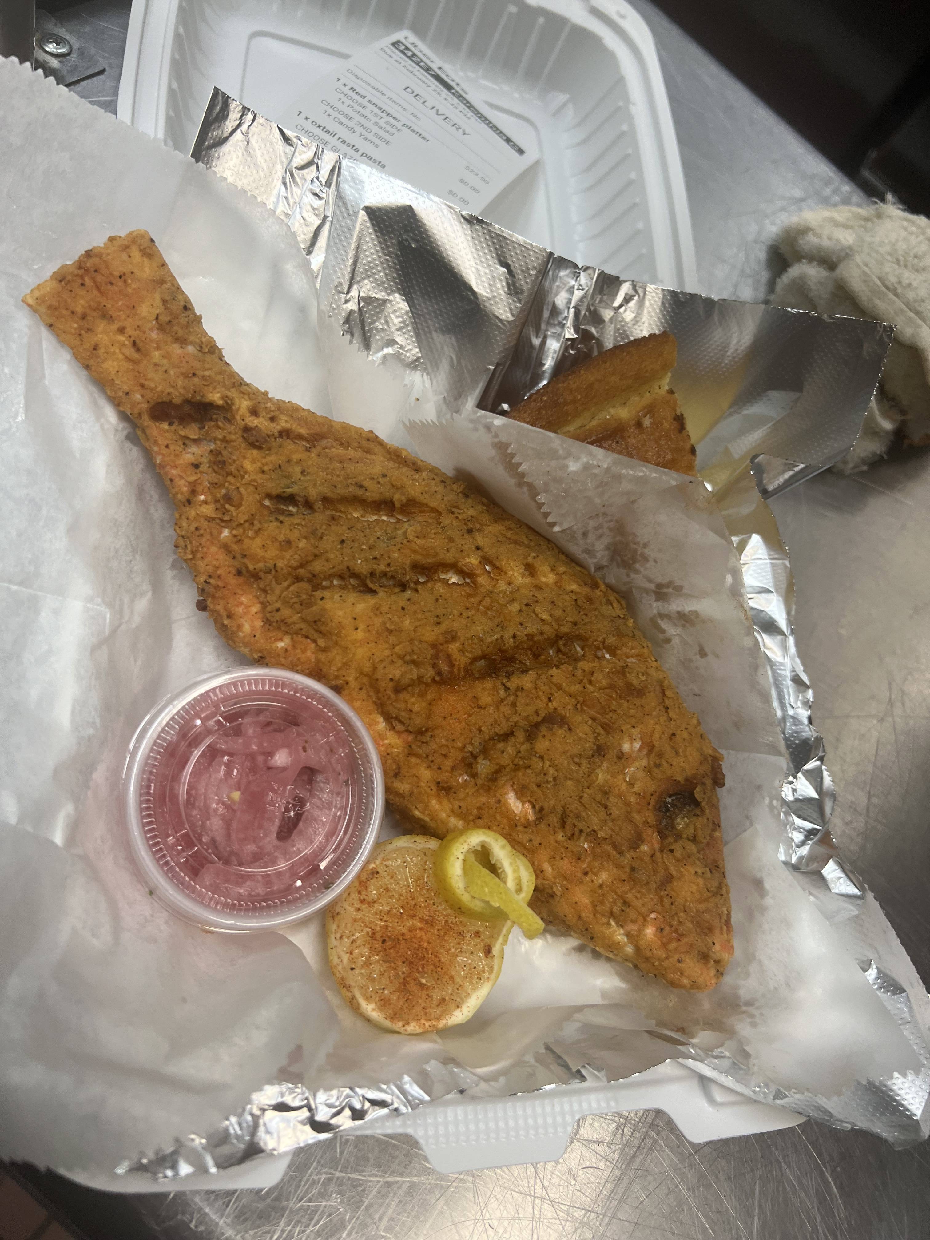 Fried Red snapper platter.