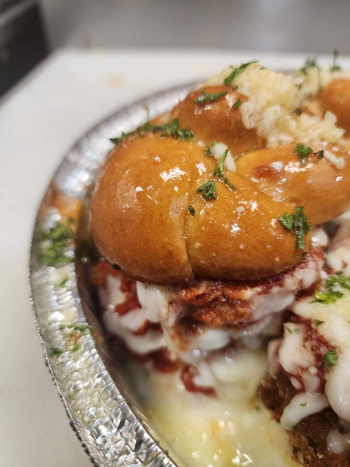 #8 Garlic Knot Shrimp Parm Slider.