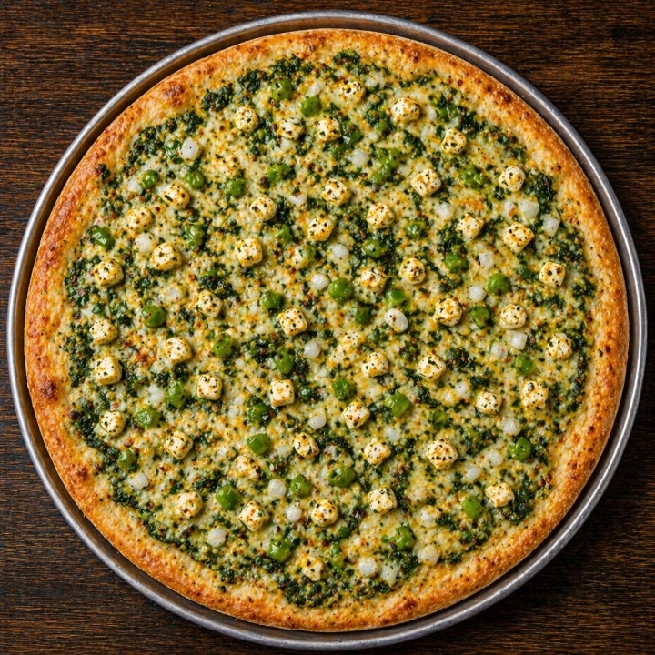 Signature Palak Paneer Pizza.