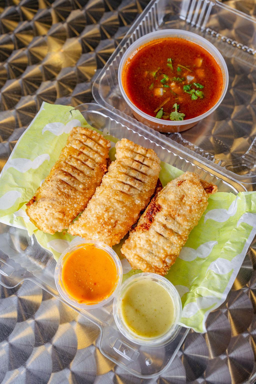 3x Birria Eggrolls w/Consomé.