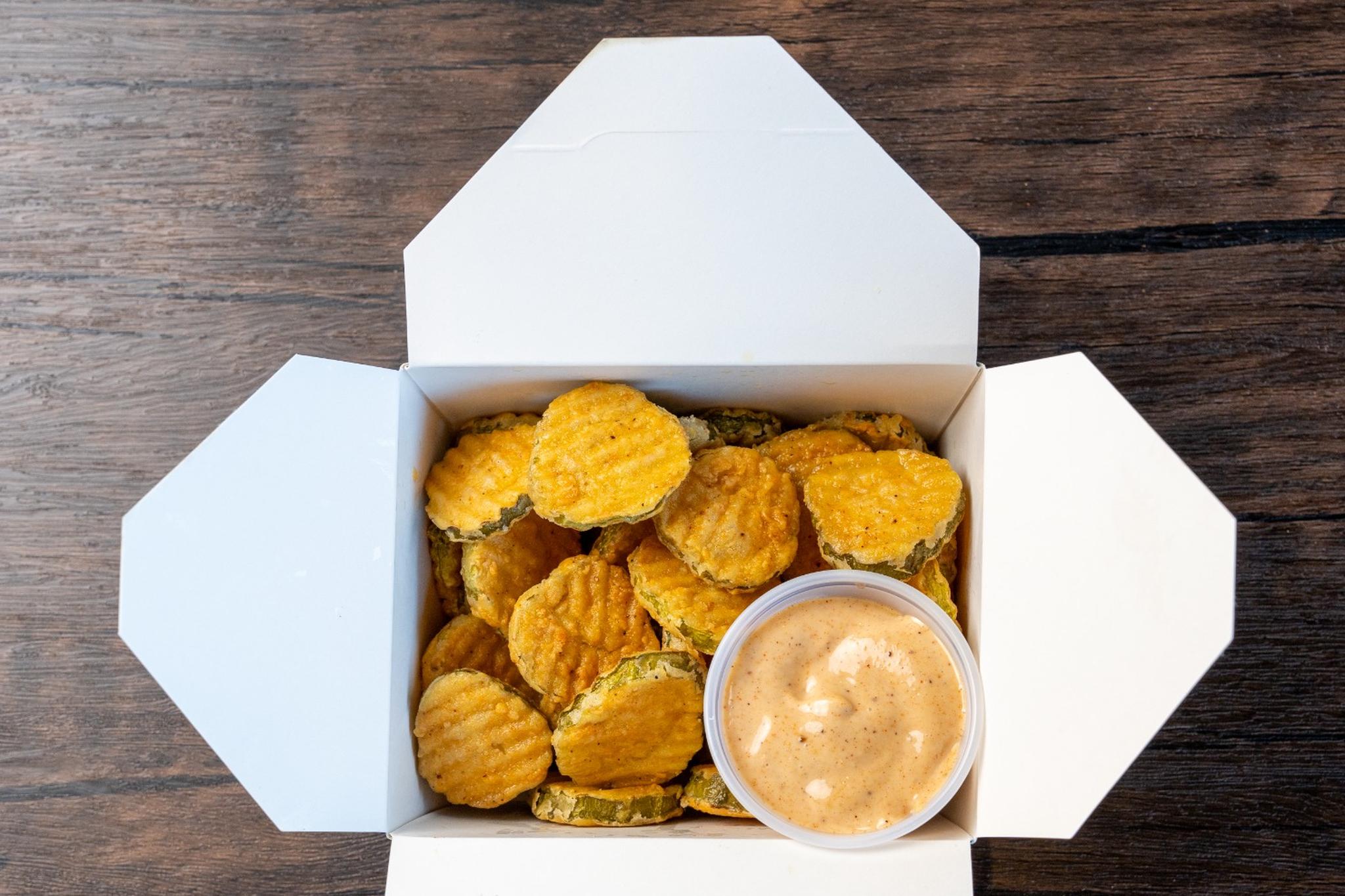 Side Fried Krinkle Kut Pickles.