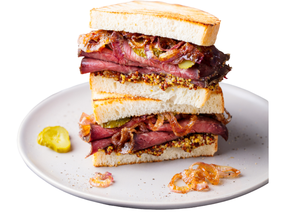 (R9) Corned Beef, Pastrami, and Swiss on Rye.