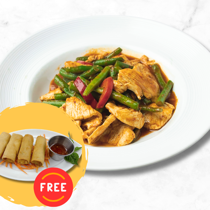 Pad Prik King - Thai Red Curry Stir-Fry (with FREE Vegetarian Spring Roll).
