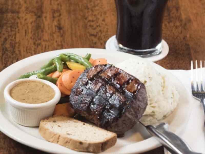 Steak with Peppercorn Sauce.
