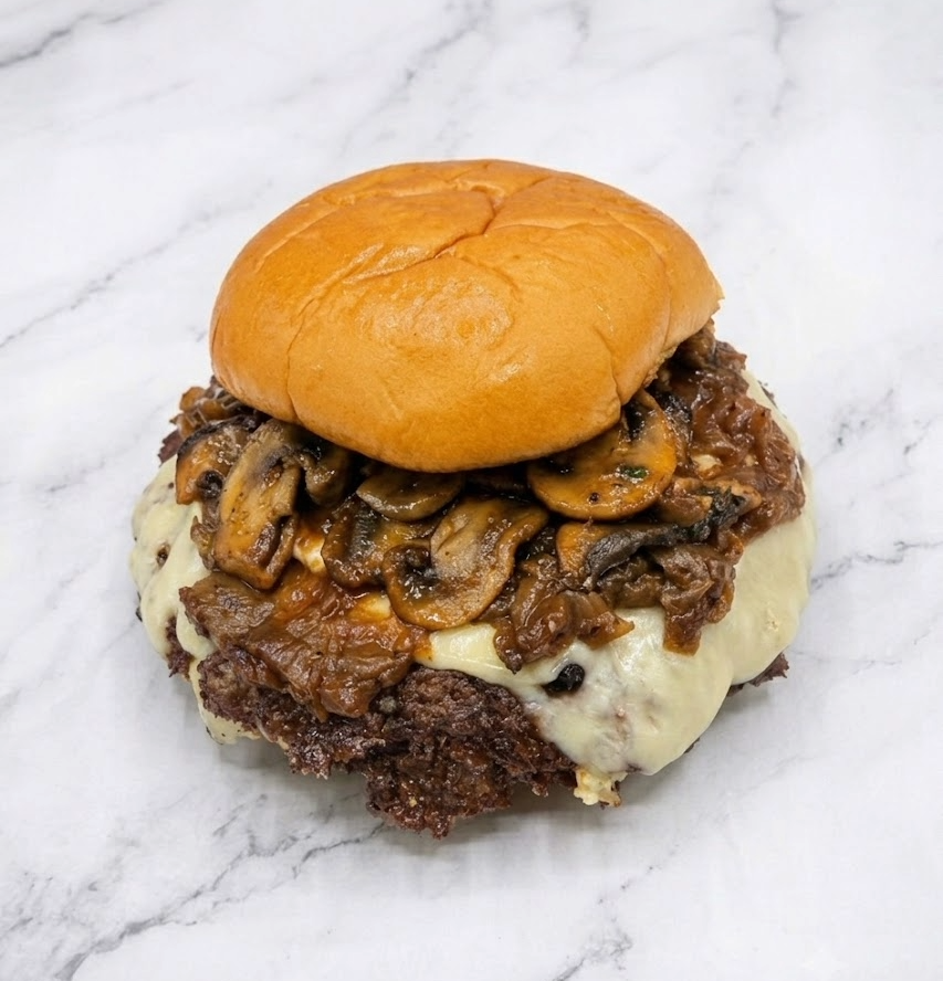 1/2 Lb. Mushroom Swiss Wagyu Smash Cheeseburger.