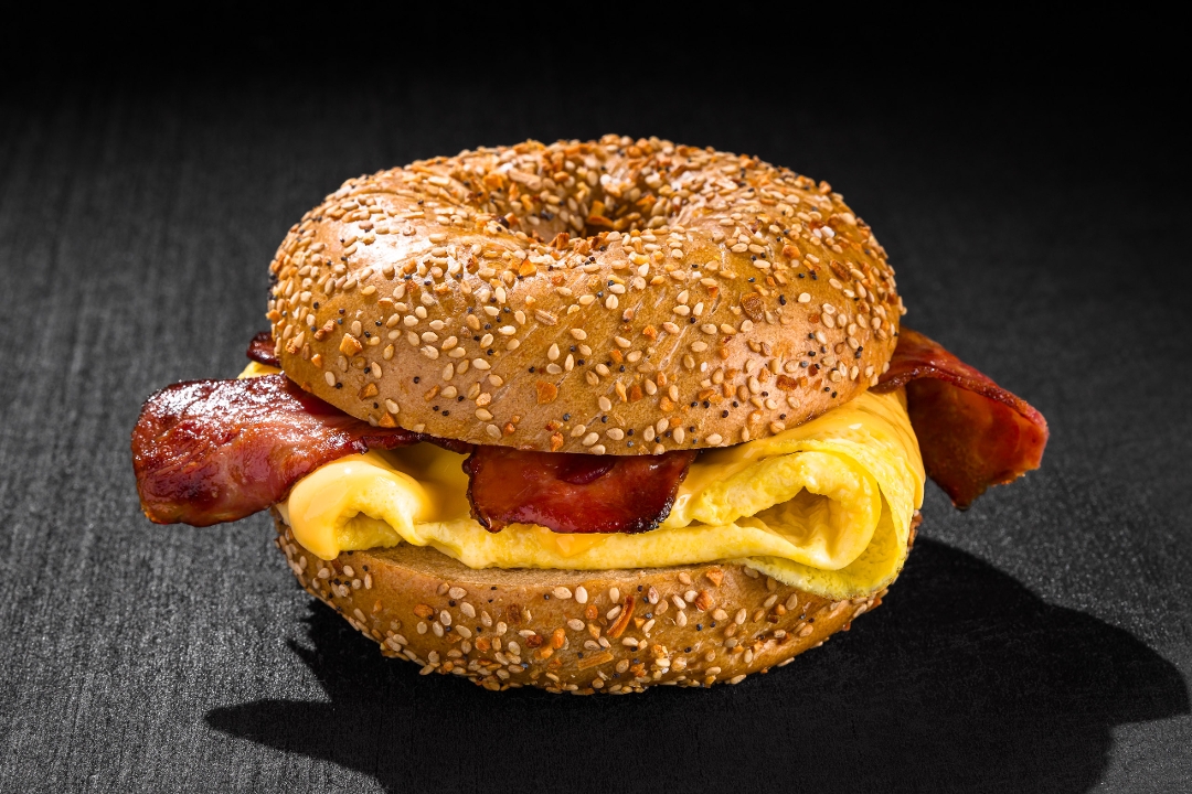 BACON EGG & CHEESE BAGEL.