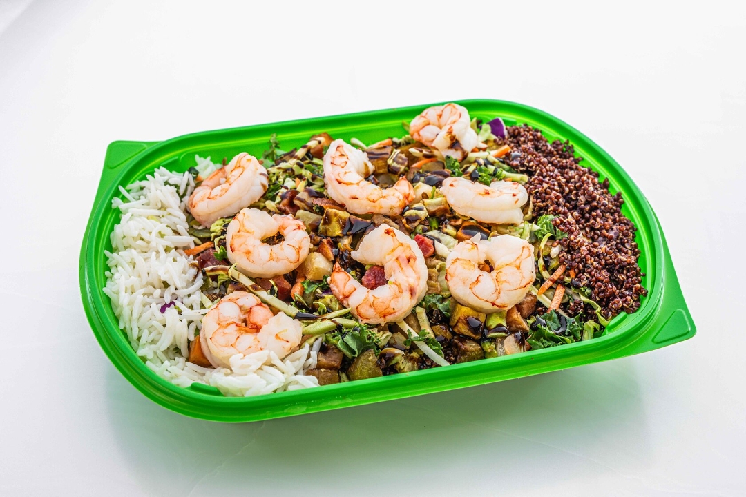 Garden Rice Bowl with Shrimp.