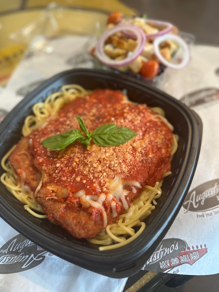 Chicken Parm on Spaghetti **.