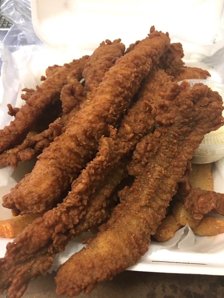Catfish Tenders - 6pc  (includes fries & slaw).
