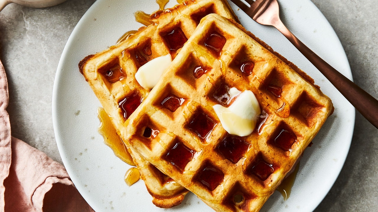 Plain Waffle with Butter and Syrup.