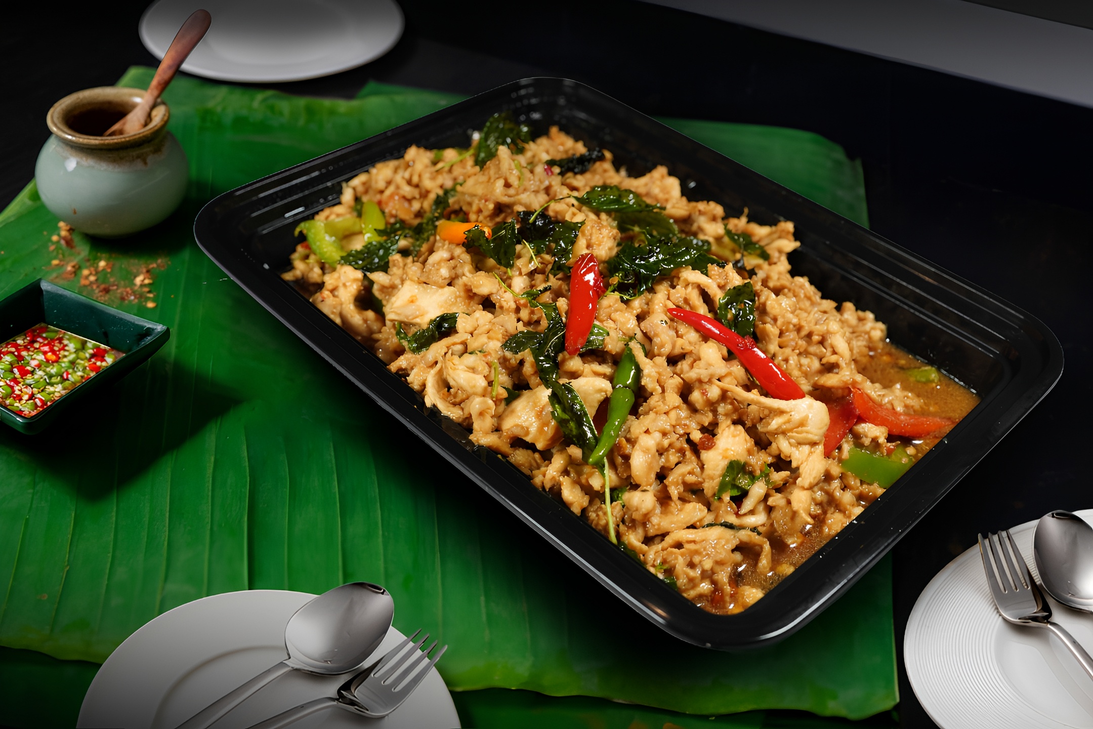 Party Size -  Pad Ka Prao with Jasmine Rice.