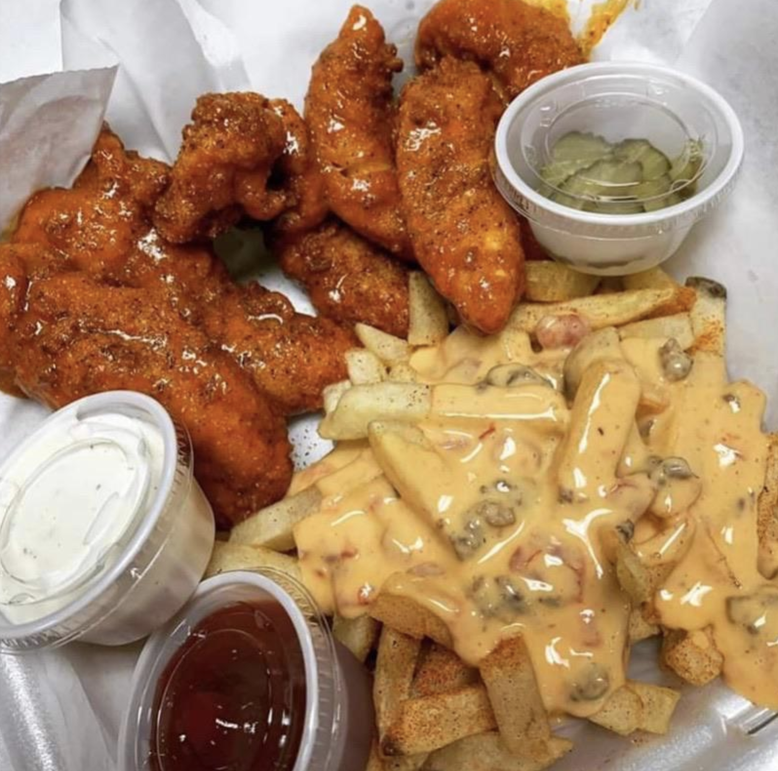 10 Wings and Cheese Fries.