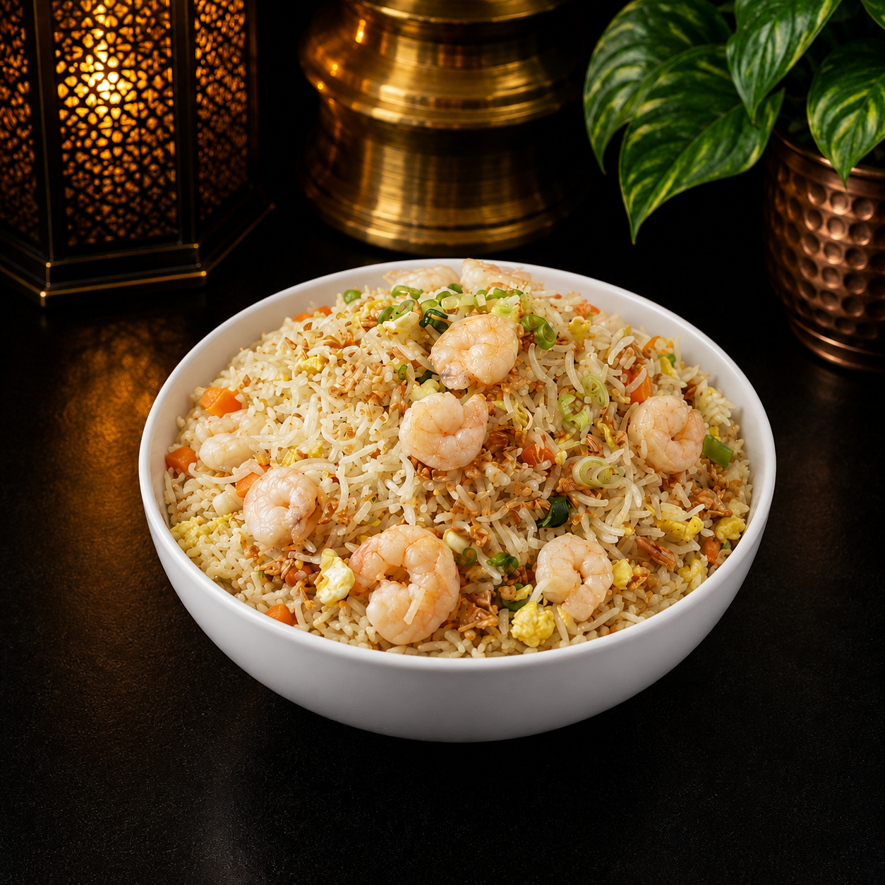 Burnt Garlic Shrimp Fried Rice.