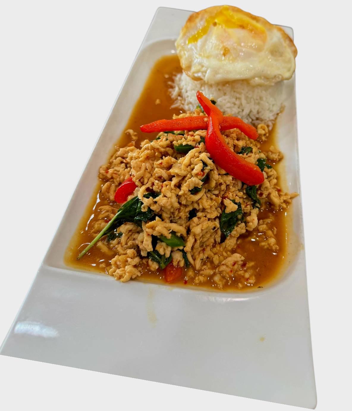 Kaprow ground Chicken + fried egg  กระเพราไก่สับ ไข่ดาว.