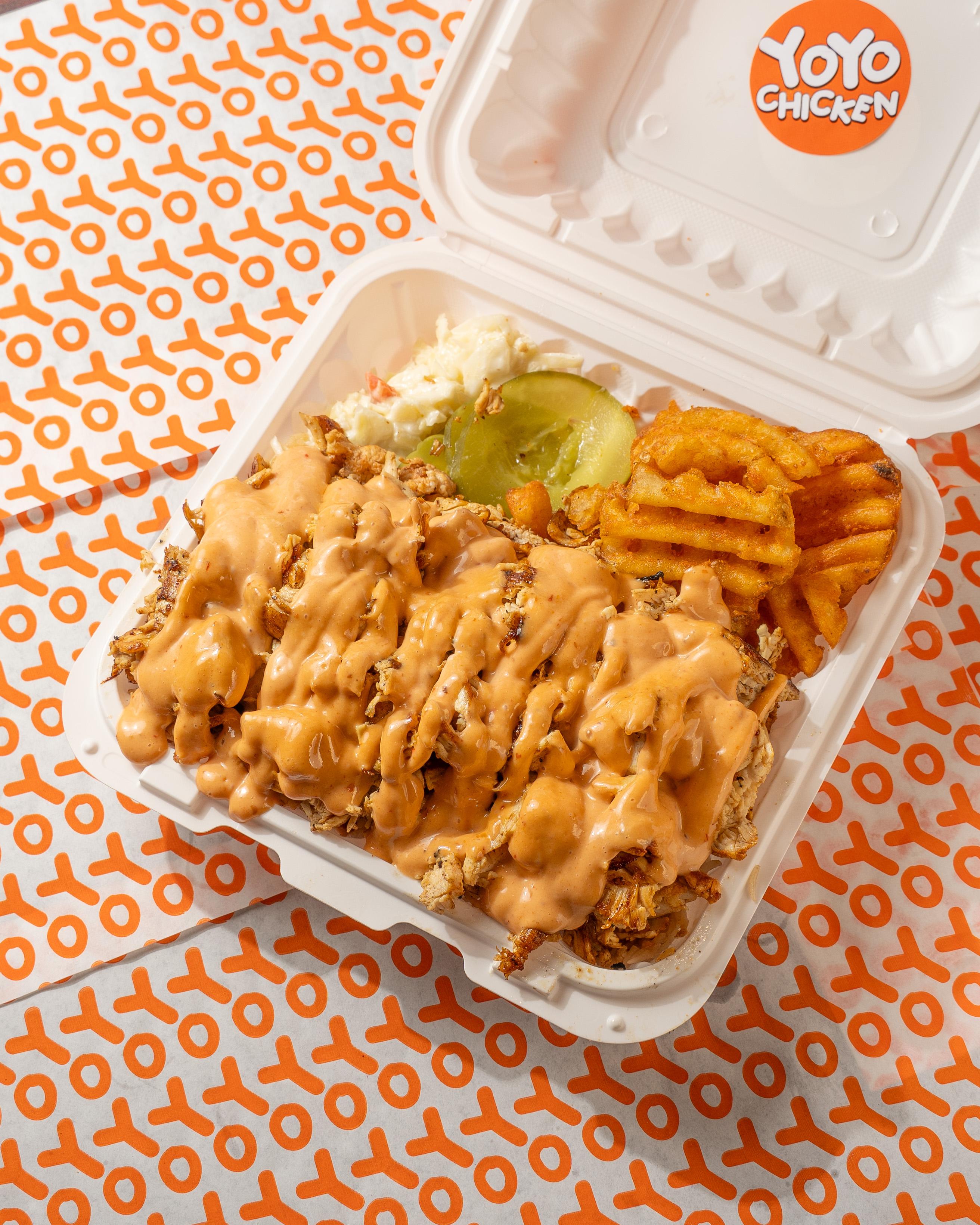 YoYo Grilled Chicken Over Rice Bowl.