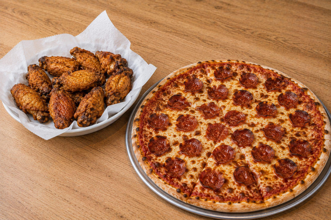 1 Medium Pizza 12" + 10 Wings.