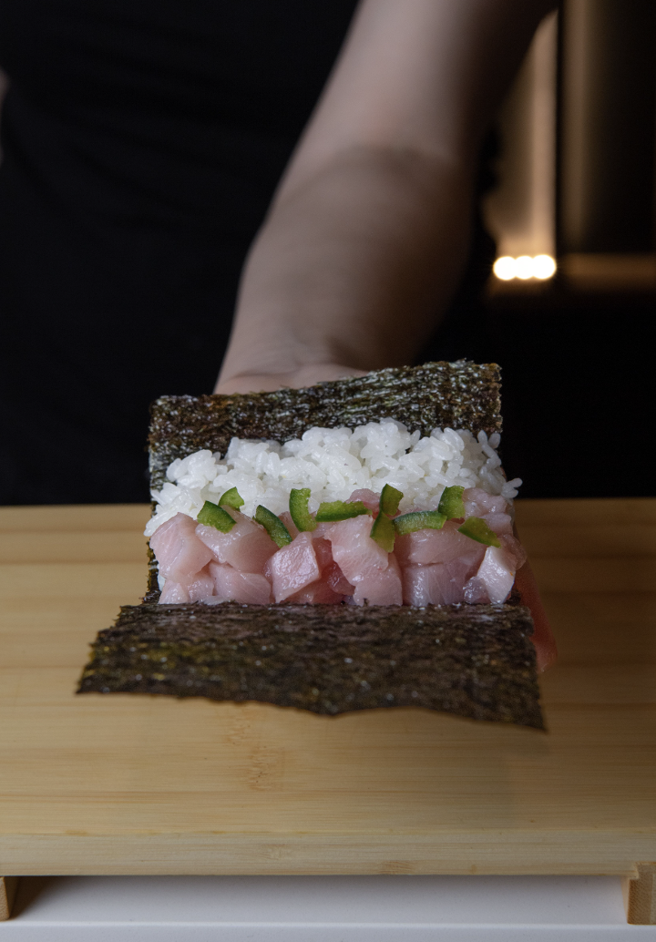 Hamachi hand roll.