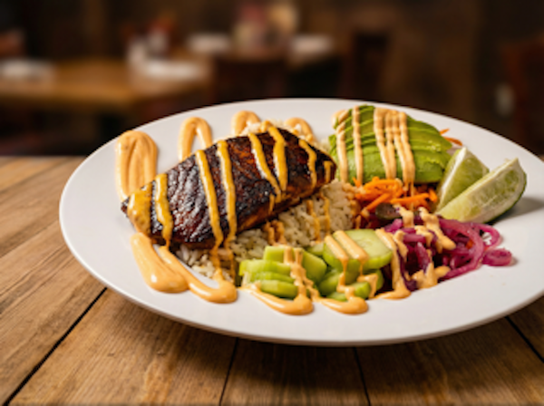 <SALMON BOWL>.
