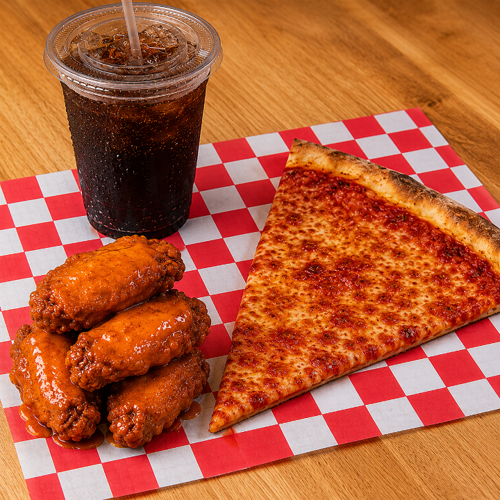 1 Slice, 4 Wings and Soda.