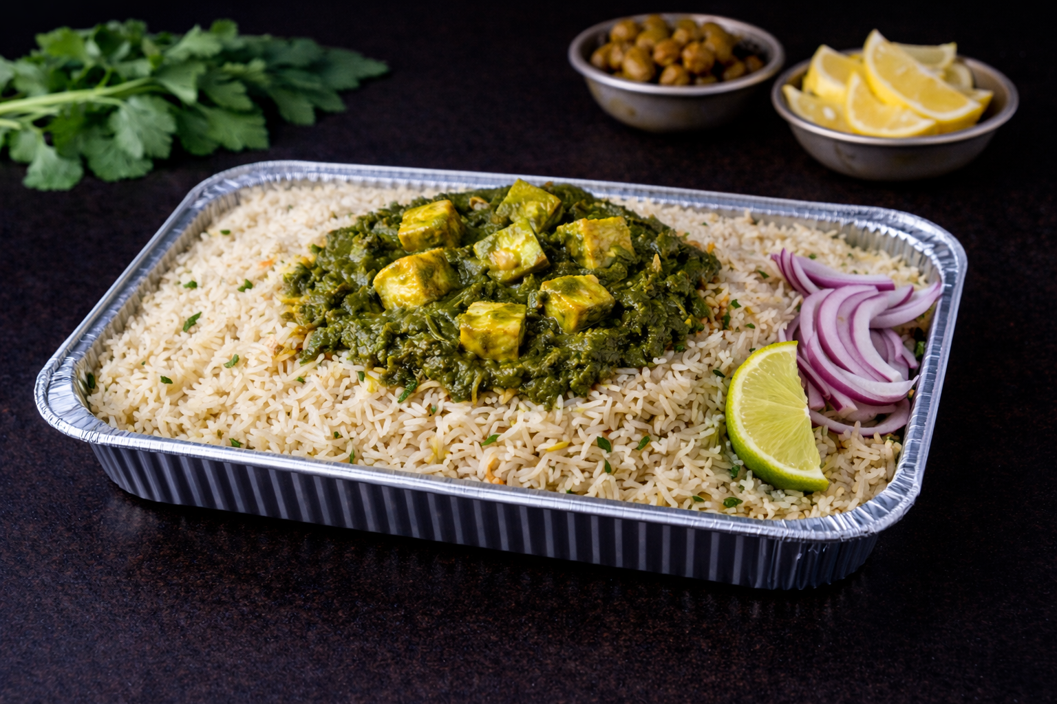 Family Pack Pachimirchi Paneer Pulao (Green Chilli Paneer Pulao).