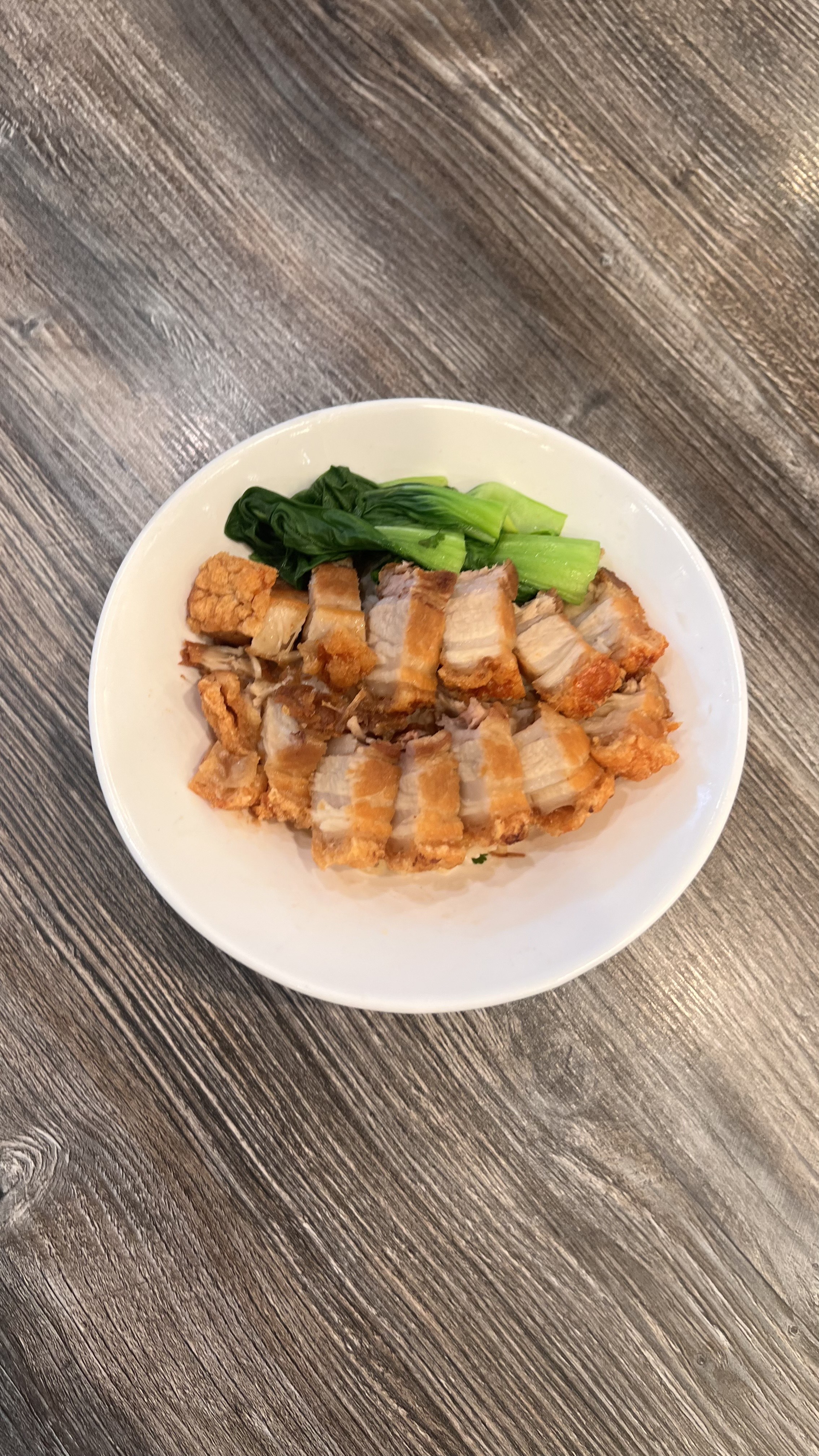 Crispy pork rice bowl.