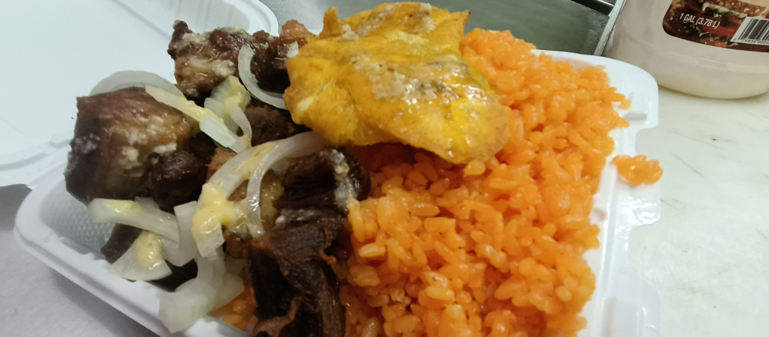 Yellow Rice Beans Tostones (No Meat).