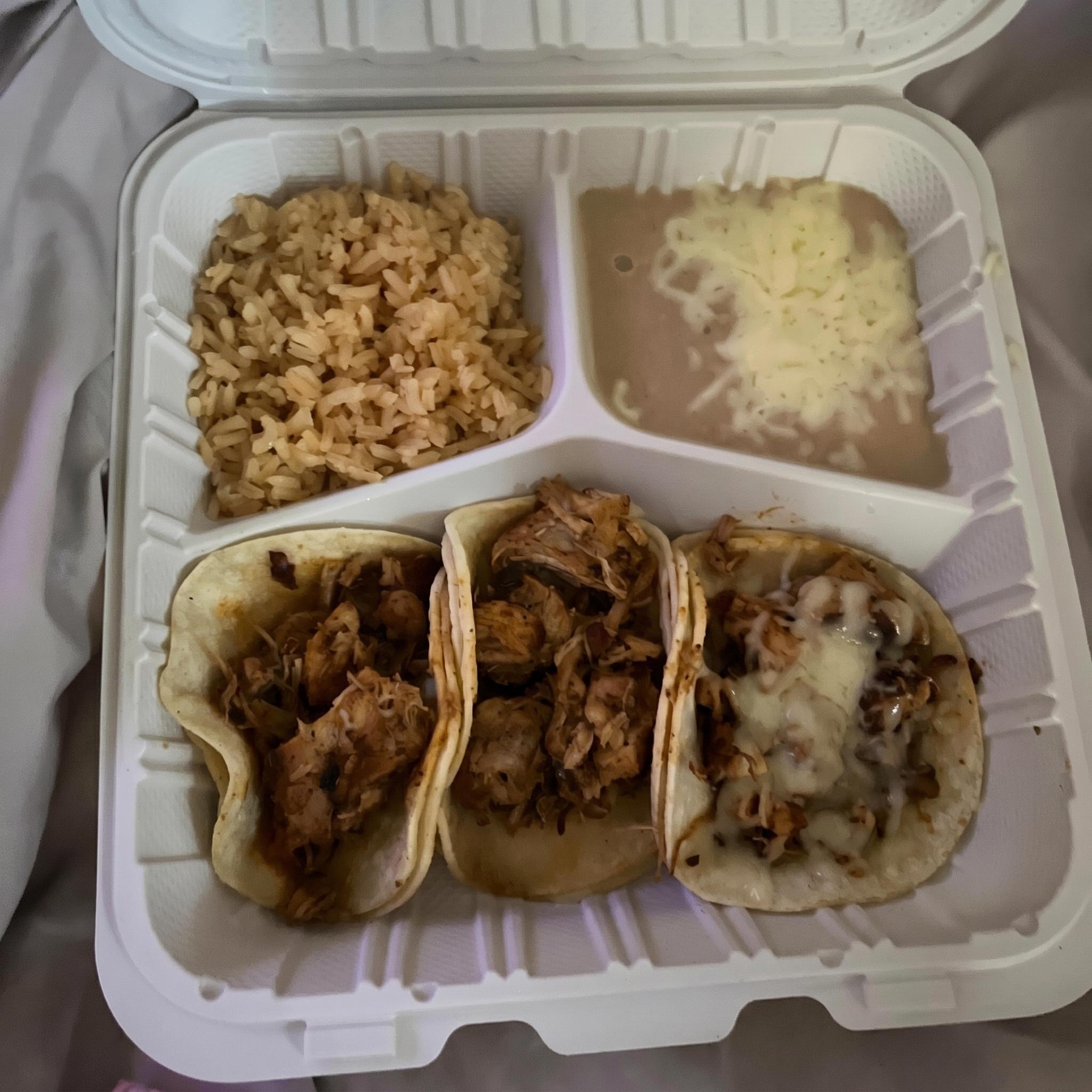 #3 Three Small Soft Corn Tacos.
