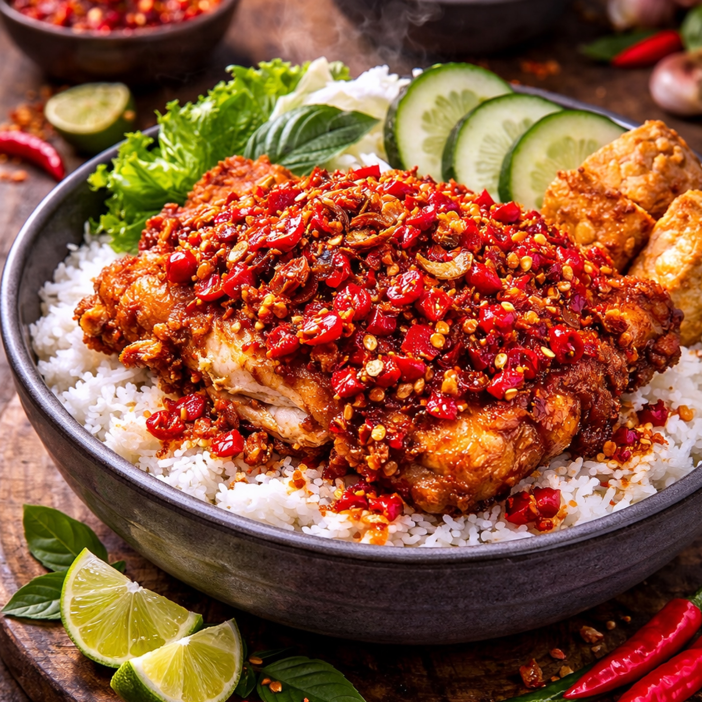 Smashed Spicy Chicken (Ayam Geprek) 🌶️🌶🌶.