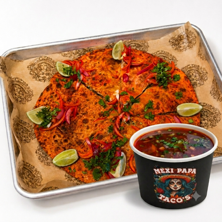 CHICKEN BIRRIA PIZZA PIE.
