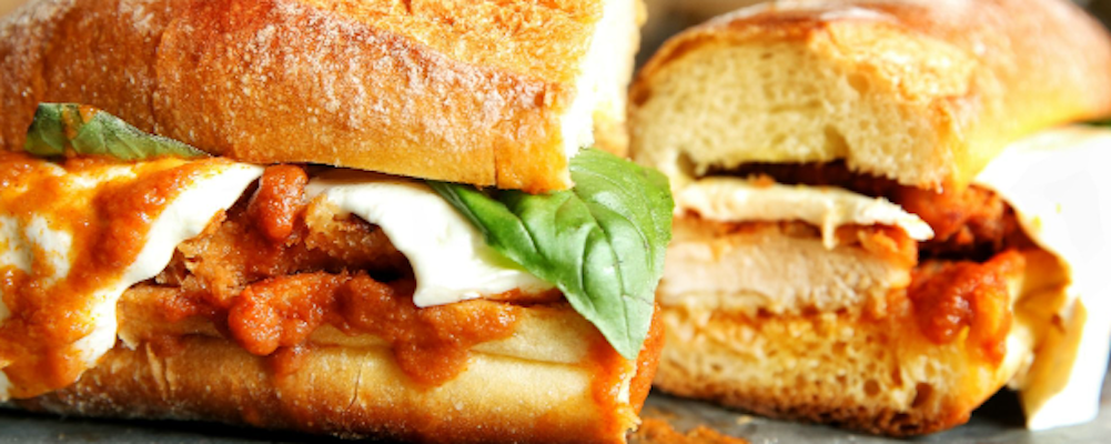 Chicken Parmigiana Hot Sandwich.