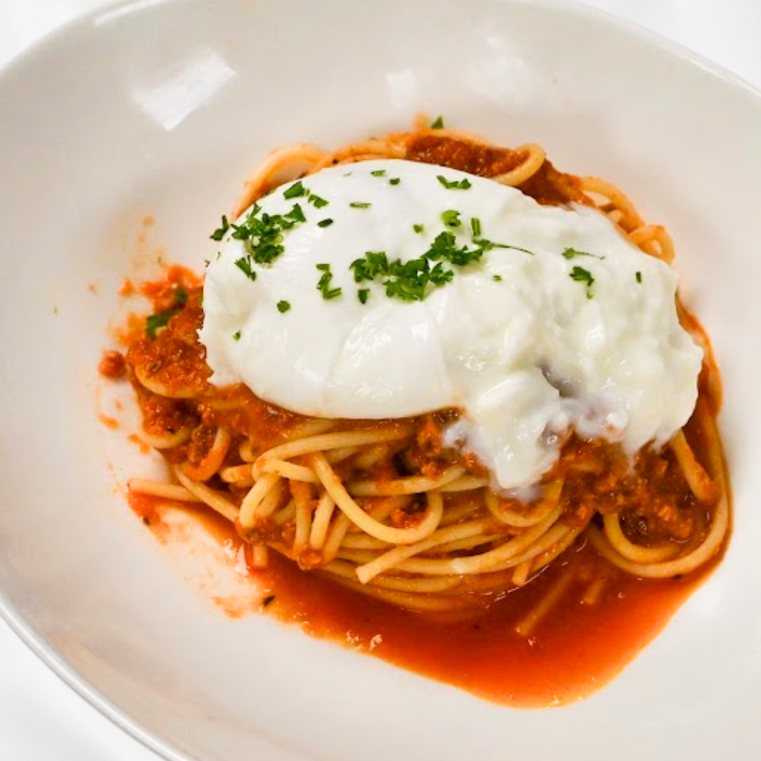 Spaghetti Bolognese With Burrata.