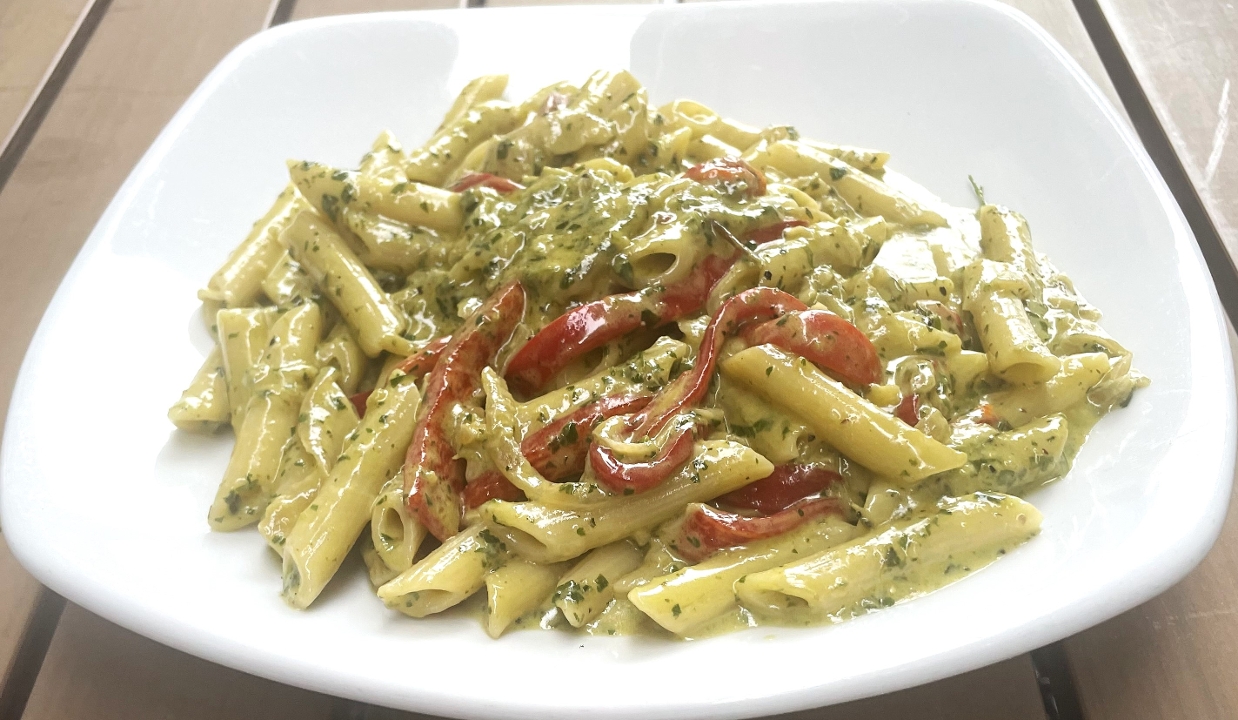 Penne Pesto Cream Sauce.