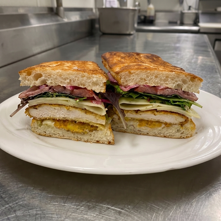 Mama Z Fried Chicken Cutlet Focaccia.