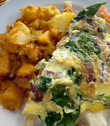 SPINACH & BACON OMELETTE.