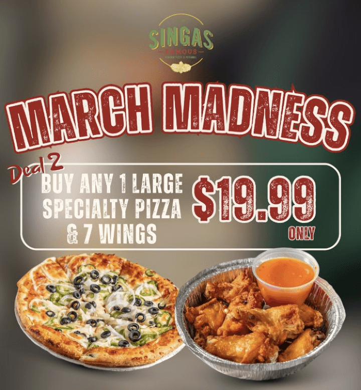 Any 1 Large Specialty Pizza and 7 Wings.