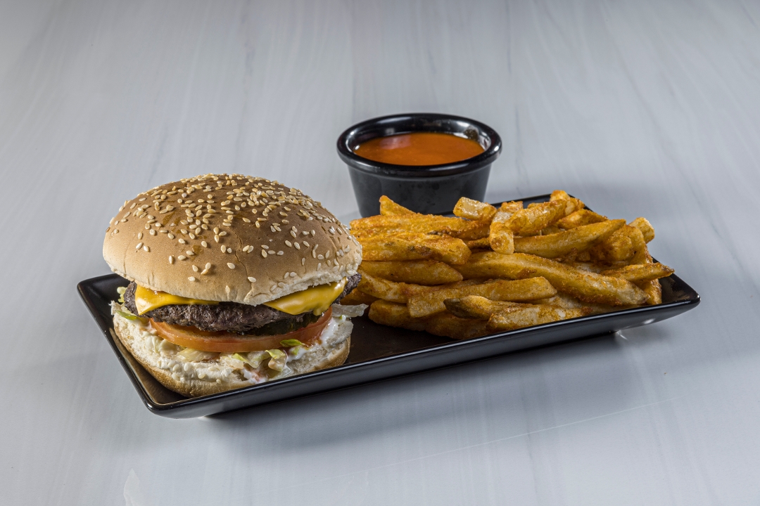 Cheese Burger with Fries.