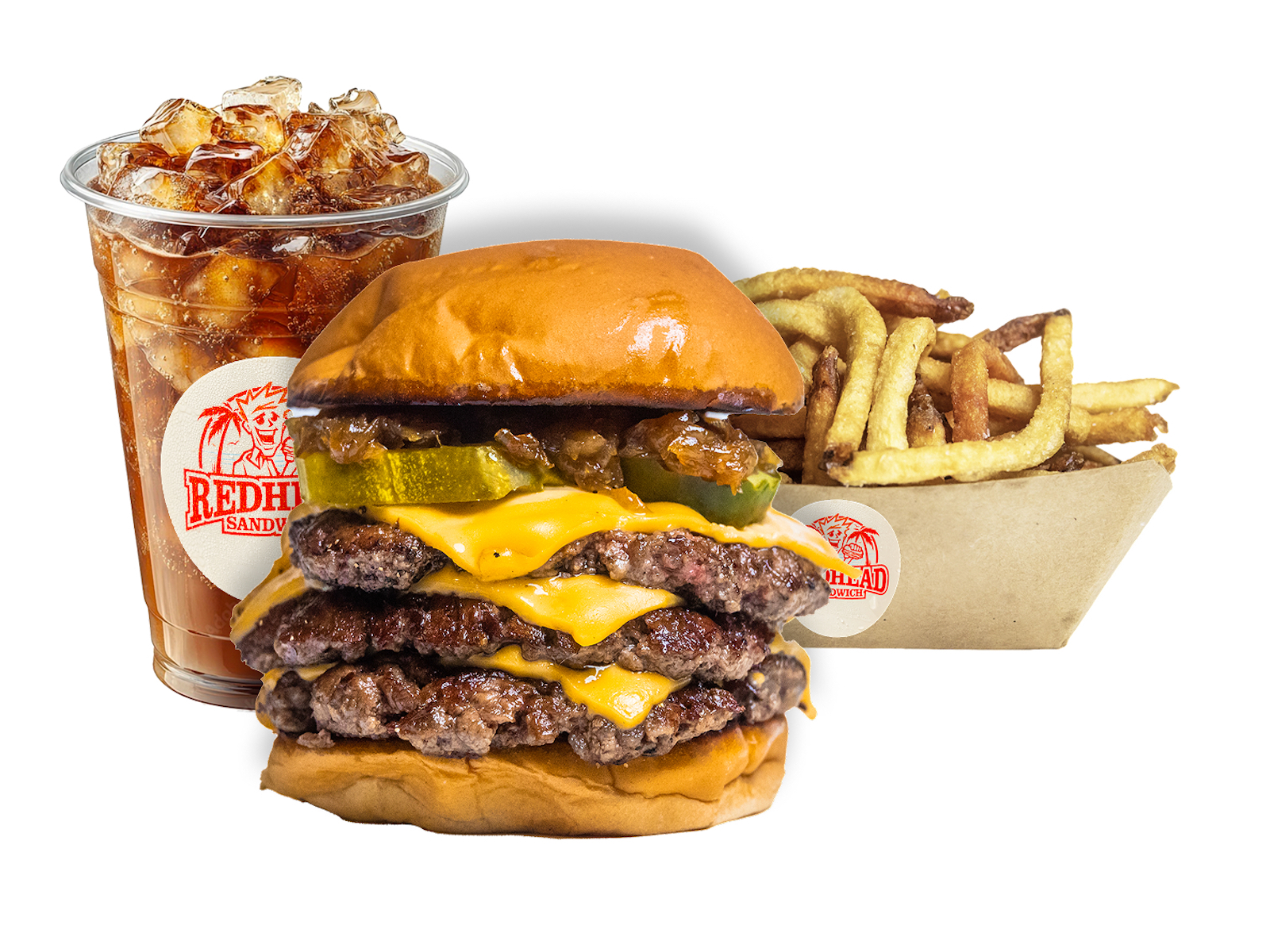 Redhead Burger W/ Fries & Drink.