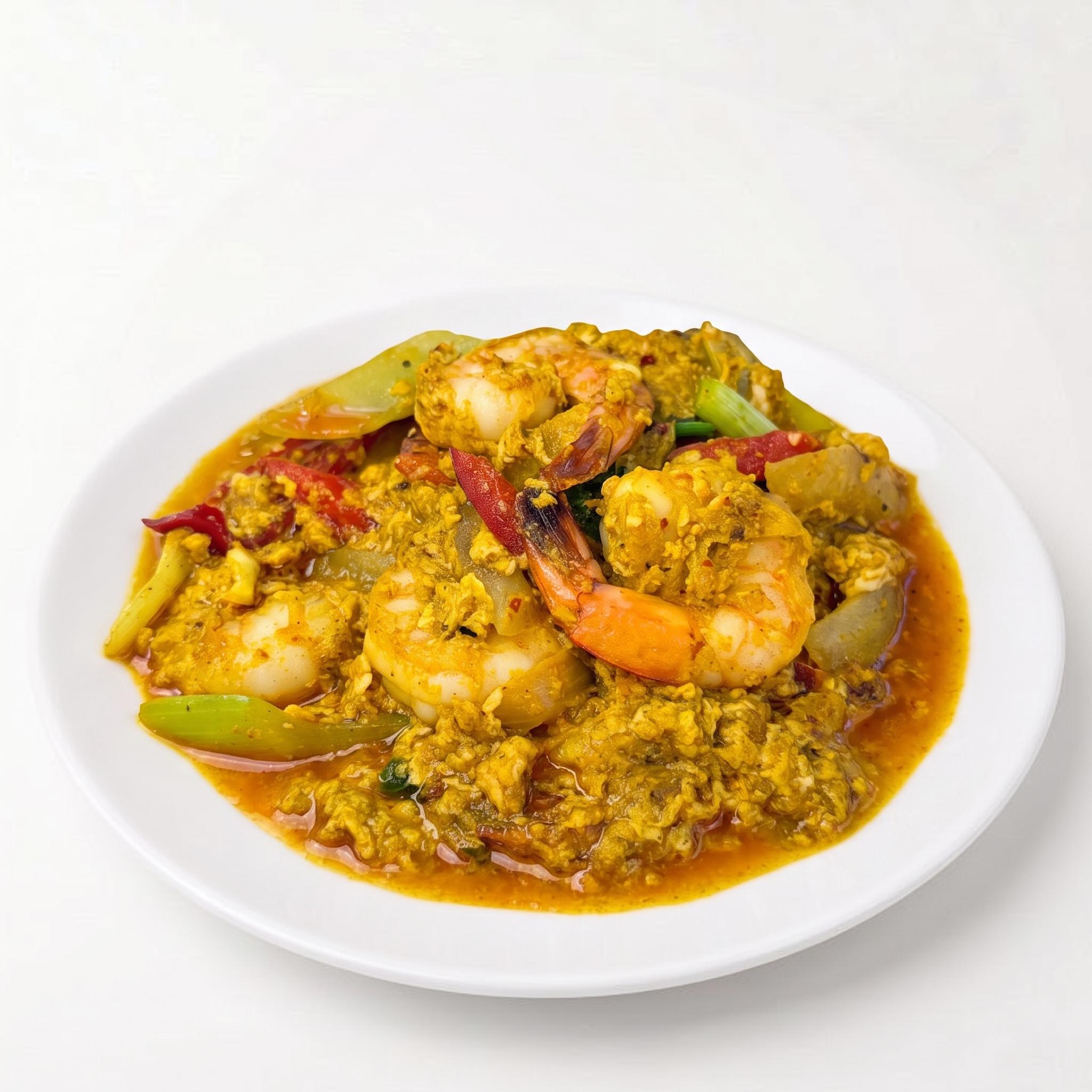 Goong Pad Pong Karee (Shrimp in Curry Sauce).