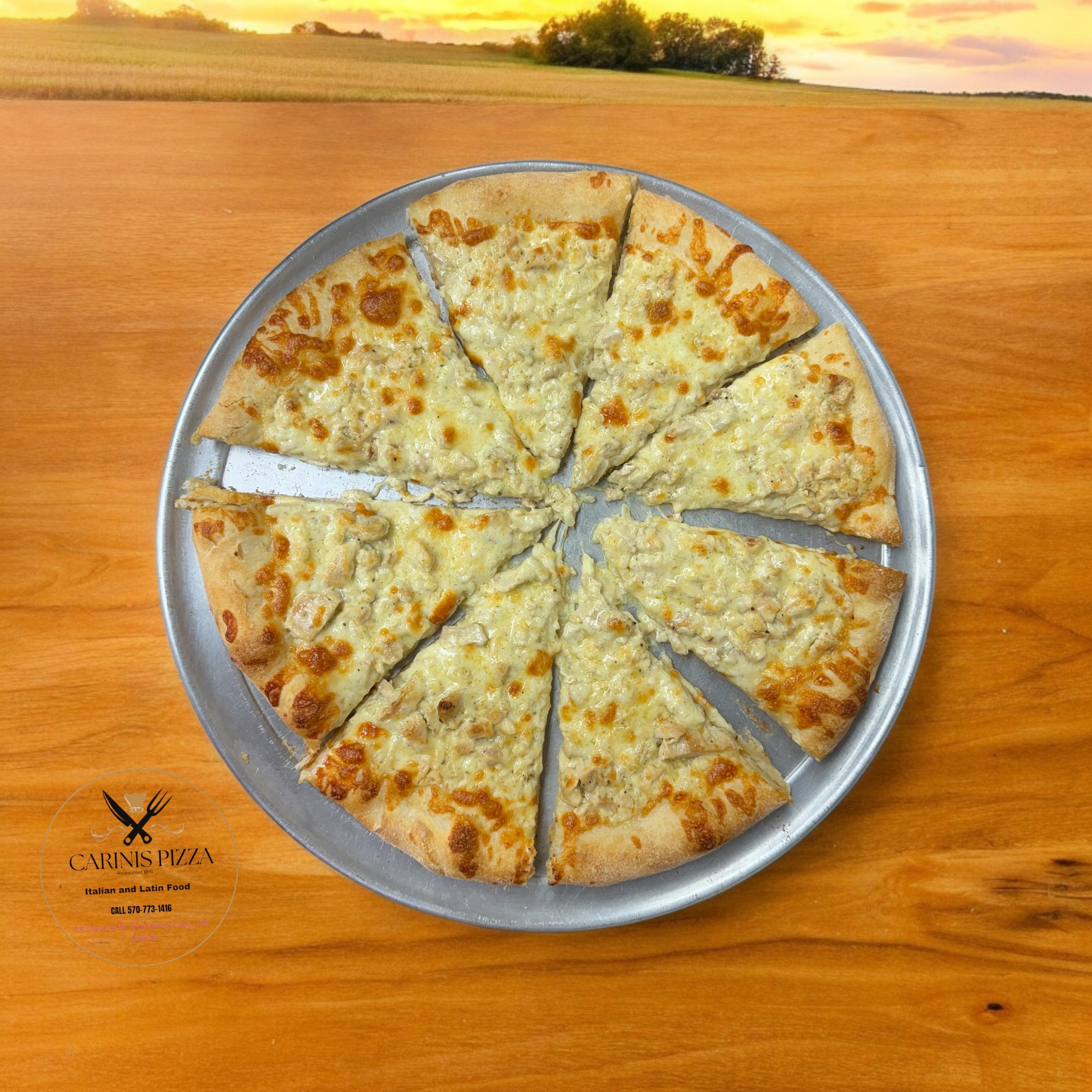 Chicken Alfredo/Vodka Sauce Pizza.